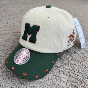 Miami Hurricanes Dune Hat Mitchell & Ness Adjustable Stone Green Dad Fit Cap NWT - Picture 1 of 8