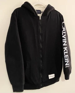 Calvin Klein Boys Full Zip Fuzzy Hoodie Sweatshirt Black - Picture 1 of 12