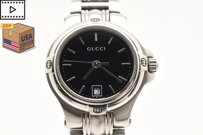Vintage [Exc+5] GUCCI 9040L Black Dial Silver Date 26mm Quartz Women Watch JAPAN - Image 1 of 4