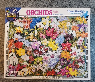 HTF White Mountain ORCHIDS 1000 piece puzzle COMPLETE - Image 1 of 4
