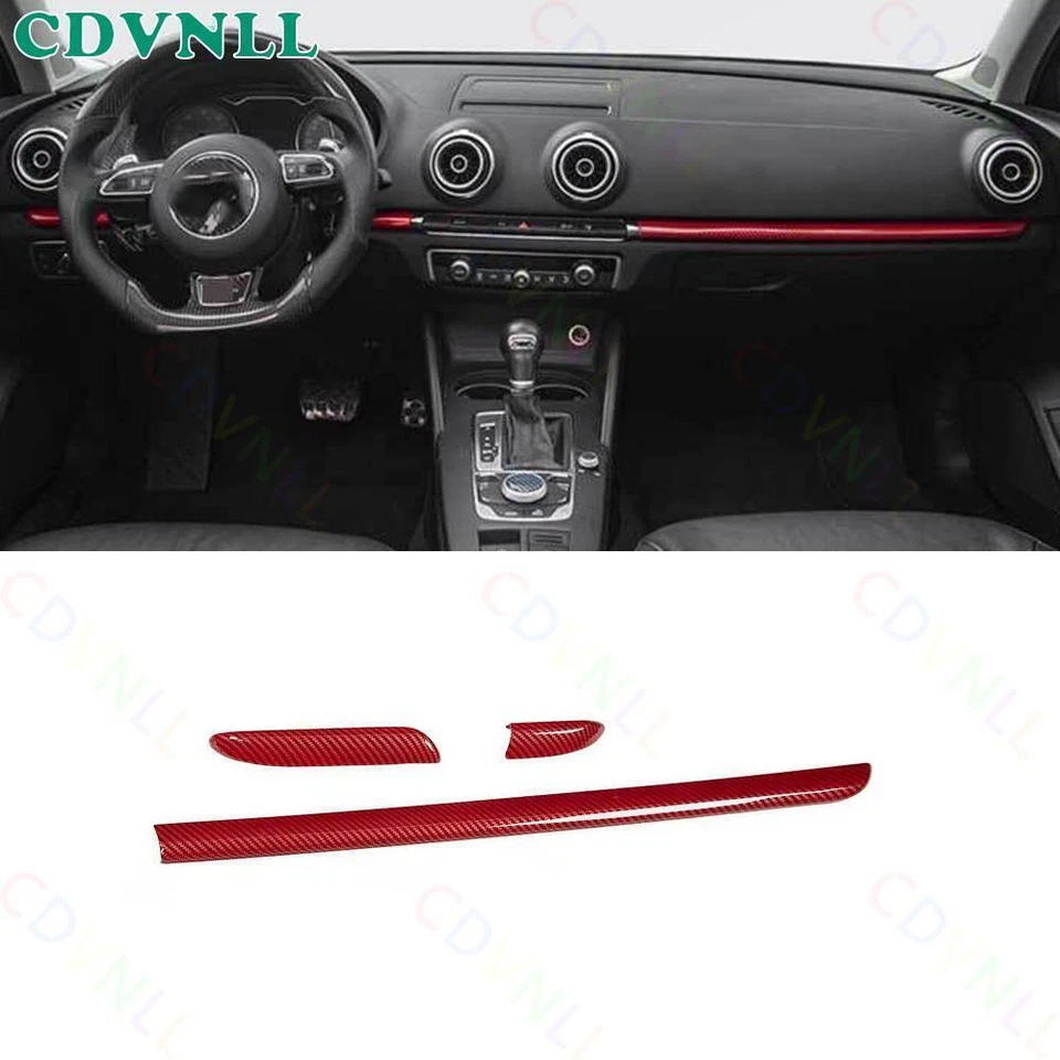 For Audi A3 S3 RS3 2014-21 Red Carbon Fiber Middle Console Dashboard Panel Strip — 第 1/4 张图片