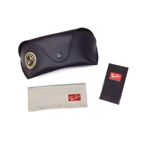 NEU Ray Ban schwarzes Sonnenbrillenetui Druckknopfverschluss Gürtelschlaufe mit Putztuch & Buch - Bild 1 von 9