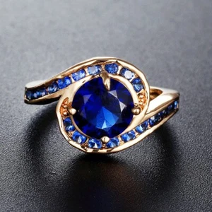 Blue AAA Cubic Zircon Band 14K Yellow Gold Filled Women's Wedding Ring Size 6-10 - Picture 1 of 6