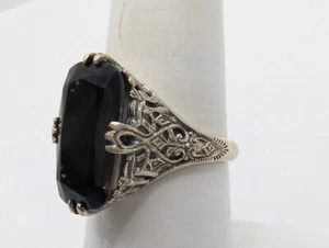 CNA Sterling Silver 925 Smoky Quartz Filigree Cocktail Ring Size 7.75 - Picture 1 of 11