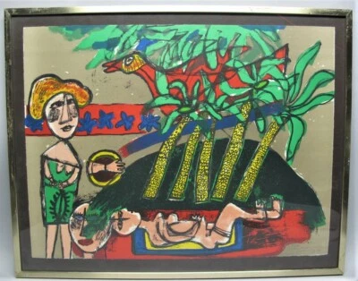 Litografía tintada a mano firmada Corneille Beverloo "Escena mexicana", circa 1972 Foto 1 de 4