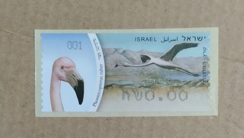 Israel 2010 Flamingo Birds ATM ERROR DE ETIQUETA, único - máquina nr 001 valor 0,00 Foto 1 de 1