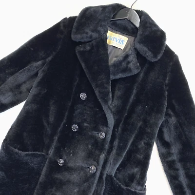 Casaco feminino Davis of Boston preto pele sintética peito duplo estilo cidade vintage - Imagem 1 de 4