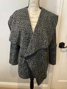 Vintage Kenar Womens Black spotted Open Wool Jacket Coat Size L - Picture 1 of 7
