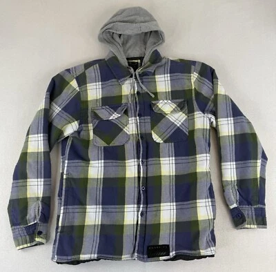 Oakley Blue Plaid Button Up Heavyweight Flannel Shacket Hood Hoodie Men’s Medium - Image 1 of 4