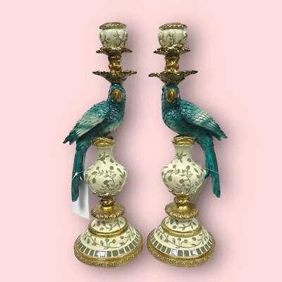 Candle Holder Candlestick Parrot Bird Socket 39cm Single Od. Set Petrol - Image 1 of 4