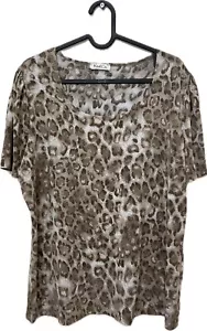 Kim Co blouse black brown leopard print short sleeve stretchy size L - Picture 1 of 7