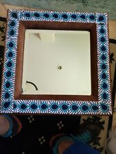 Vgt '70's BEVELED MIRROR WOOD FRAME COVERED WITH SUEDE & BEADS SQUARE 17"×17"