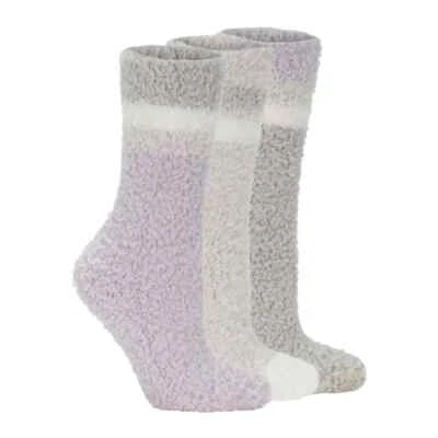 Lemon Womens 3 Pack Cozy Crew Socks, Grey/Purple, One Size - Image 1 of 4