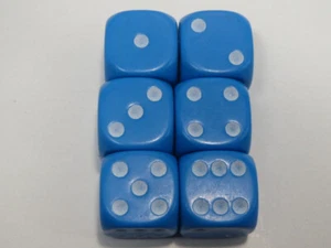 NEU Würfel 6er Set D6 (16 mm) - undurchsichtig hellblau mit weißen Pips - Bild 1 von 4