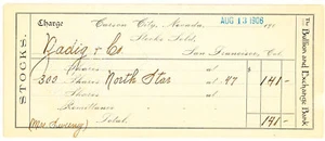 1906 CHECK FOR 300 SHARES OF NORTH STAR STOCK - ZADIG & CO - CARSON CITY NEVADA - Picture 1 of 2