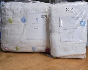 POTTERY BARN KIDS BRIGHT POM POM TWIN QUILT & ONE EURO SHAM ~ 2 PC SET - Picture 1 of 16