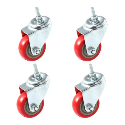 SGTALL 4 Pack 3 Inch Caster Wheels Swivel Stem On Red Polyurethane PU