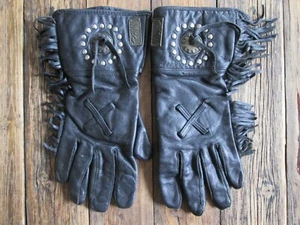 Willie G Leather Gloves Black Women's Large Motorcycle Studs Tasseled Fringed - Bild 1 von 10