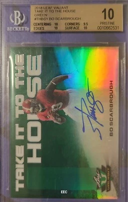 Bo Scarbrough 🏈🏈 2018 Leaf Valiant Take It To The House Green SP /60 Gem 10 - Image 1 of 2