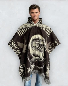 Alpaca Wool Poncho with Hood | Soft and Comfortable Wool | Eagle | Dark Brown - Picture 1 of 12