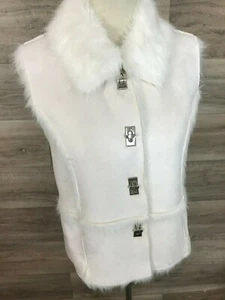Lisa International Women's White/ Ivory Suede Faux Fur vest SZ PETITE LONG PL - Picture 1 of 11