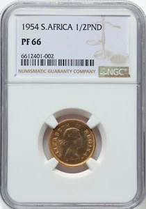 South Africa - 1954 1 /2 Pond - NGC PF66 - VERY RARE - ONLY 1,275 STRUCK - Picture 1 of 2