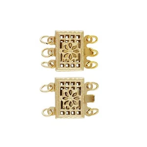 14K Gold Filled Rectangle Filigree Flower Pearl Box Clasp 2 3 Rows for Necklace - Picture 1 of 1
