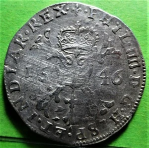 FELIPE IV, Spanish Empire in Europe, 1 Patagón, 1646, BRUJAS, Silver, 28,1 Grams - Picture 1 of 2