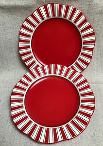 Pier 1 Imports 2 Candy Cane Christmas Salad Luncheon 9" Plates Nice! - Picture 1 of 4