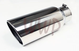 Punta de escape de rollo de ángulo de perno de acero inoxidable pulido 2,25"" entrada 4"" salida 12"" de largo - Imagen 1 de 2