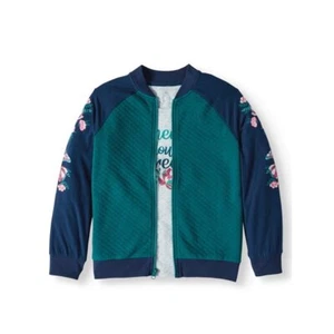 Wonder Nation Girl's Knit Bomber Jacket and Graphic T-Shirt, Blue Cove M(7-8) - Picture 1 of 3
