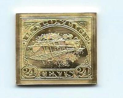 1918 Estados Unidos 24 centavos correio aéreo selo invertido ouro 24 quilates sobre prata maciça - Imagem 1 de 2