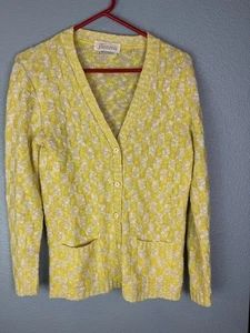 Vintage Jantzen Pullover Damen Gr. 36 Gelb Weiß Strickjacke Kariert USA 60er Jahre - Bild 1 von 8