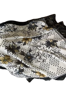 Vtg Orkide black gold floral dots hollywood glam rectangle scarf 38x38 - Picture 1 of 5