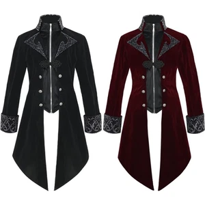 Gothic Christmas Tuxedo Medieval Retro Mid-Length Punk New Men's Classic Coat - Picture 1 of 18