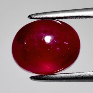 π 3.23ct 8.5x6.8mm Oval Cabochon Red Ruby - Heated Glass Filling, Africa Gem - Picture 1 of 4