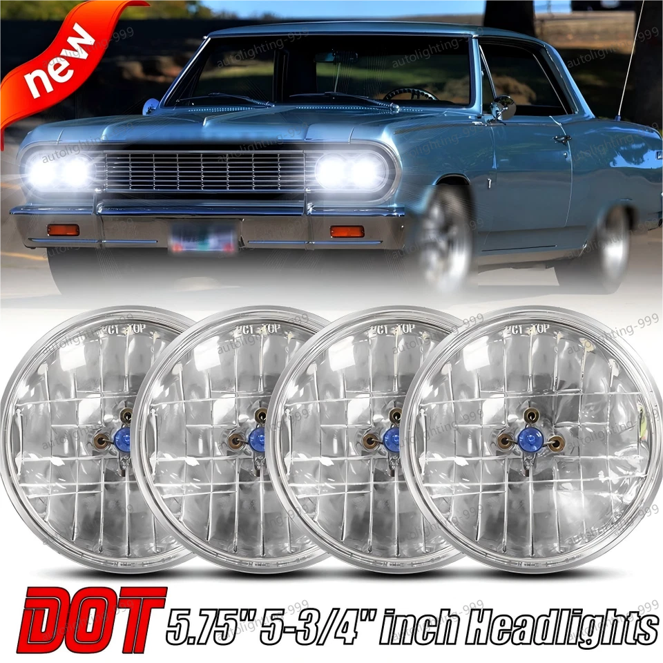 Fit Chevy Chevelle 1964-1968 1970 5.75" 5-3/4" Round Halogen Headlights Hi/Lo - Image 1 of 4