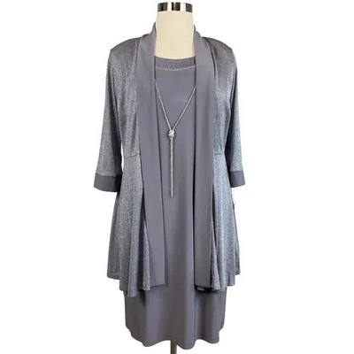Vestido de cóctel R&M Richards de dos piezas para mujer talla 14W plateado metálico cambio Foto 1 de 4