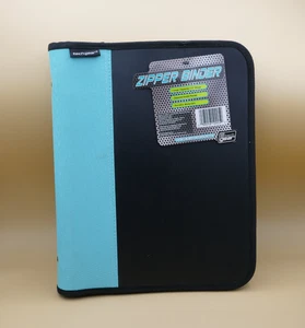 Tech Gear 3 Ring 1.5” Zipper Binder Aqua/Black With Zippered Inside Pocket New - Picture 1 of 3