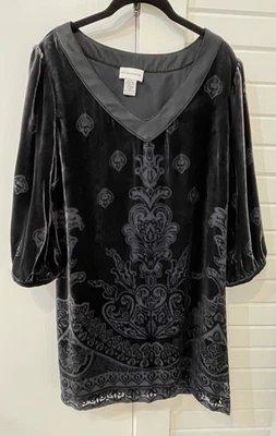 Túnica Top Soft Surroundings Terciopelo Burnout Mezcla Seda Mujer M Boho Elegante Negra Foto 1 de 4