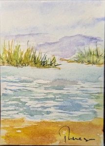 Marsh View - Original ACEO or ATC Unmatted watercolor miniature painting - - Picture 1 of 4