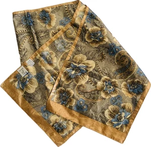 Oscar de la Renta Bufanda Vintage Dorado Metálico Floral Patrón Paisley Hecha en Italia - Imagen 1 de 5