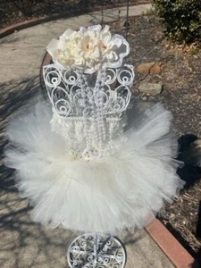 BABY GIRL IVORY FULL TUTU W/ LACE BODICE, PEARLS AND STRETCHY HEADBAND - Picture 1 of 9