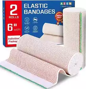 Premium 2 Pack Fascia Elastica Wrap 6 Pollici, Benda Avvolgente a Compressione per Gambe - Foto 1 di 3