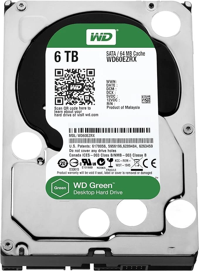 Western Digital Green 6TB WD60EZRX SATA 6-GB/S 64MB 7200RPM 3.5'' - Image 1 of 1