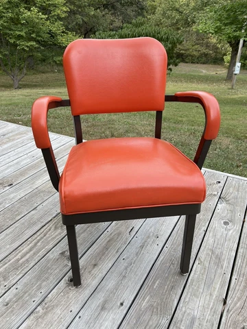Vintage Mid Century ALLSTEEL Metal Orange Vinyl Tanker Office Chair Illinois Cover