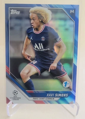 2021-22 TOPPS CHAMPIONS LEAGUE 1ST ED XAVI SIMONS BLUE FOIL #33 Ser #16/30 PSG - Image 1 of 2