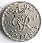1951 GREAT BRITAIN 6 PENCE - Excellent Coin - FREE SHIP - Bin #25
