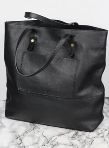 John Lewis Smart Works Collaboration Large Black Leather Tote Shopper Bag - Picture 1 of 11