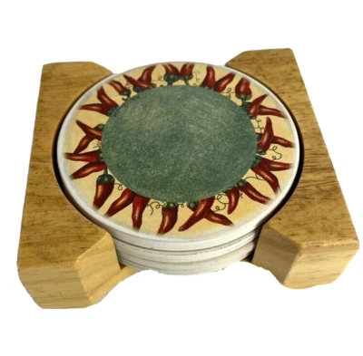 Juego de 4 posavasos de piedra vintage Cypress Homes chiles firmados por Eileen Rosenfeld Foto 1 de 4